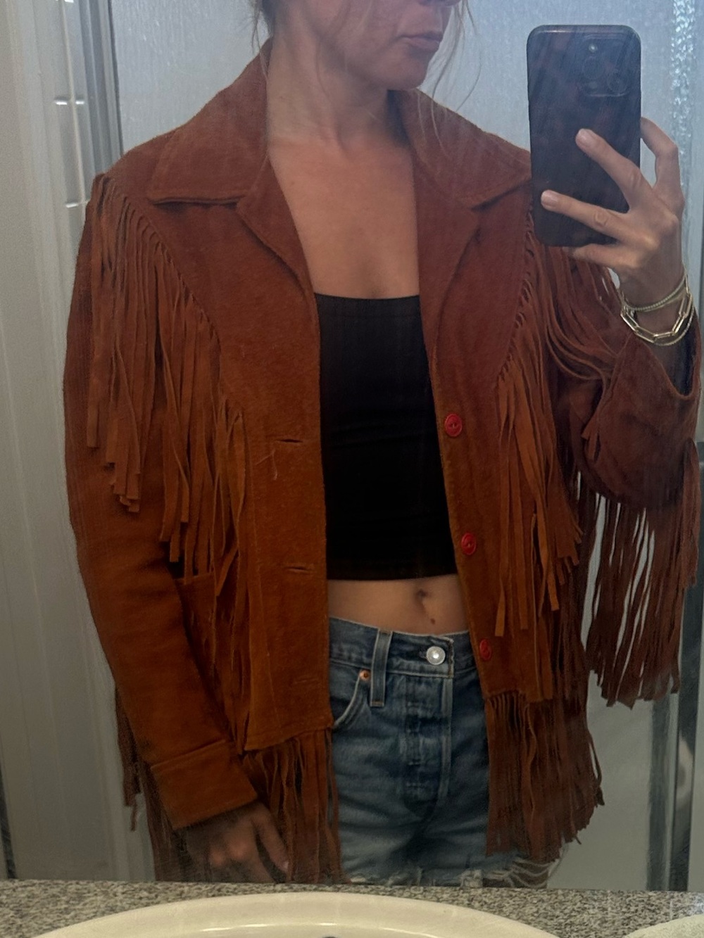 Vintage Fringed Suede Jacket - Rust Brown
